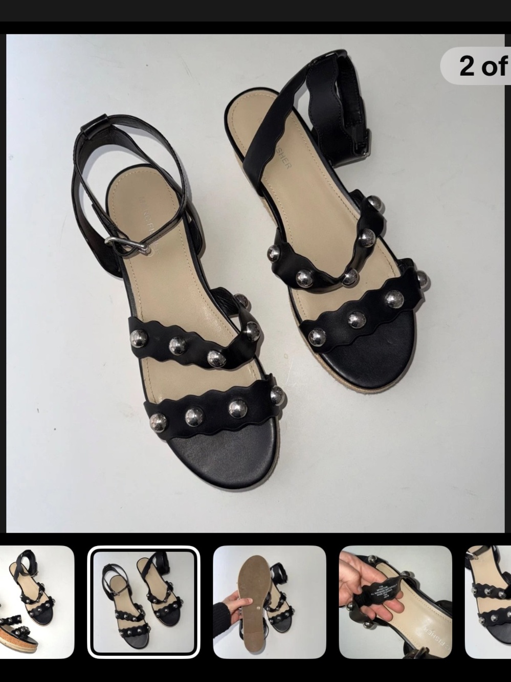 Marc Fisher Black Studded Scalloped-Strap Sandals